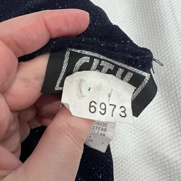 90s‎ Y2K Navy Blue Turquoise Sparkly Starburst Low Back Spaghetti Strap Dress - Picture 5 of 13